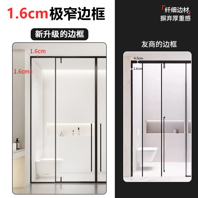 定制极窄型淋浴房卫生间干湿分离大户型一门两用玻璃隔断平开门