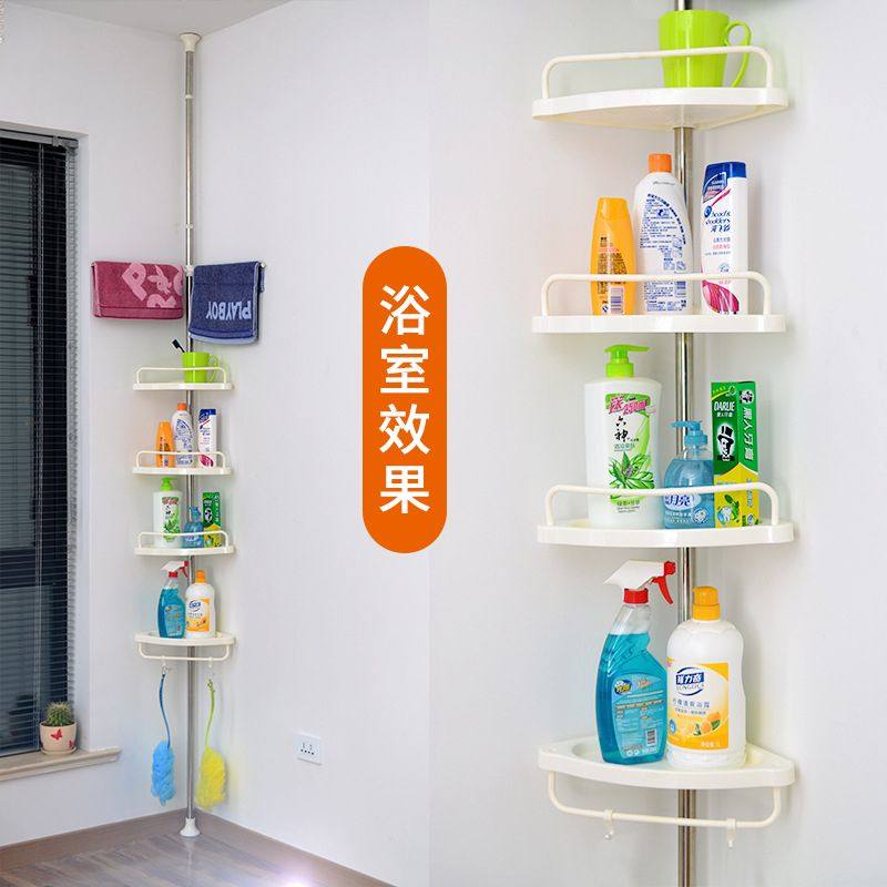 浴室顶天立地置物架不锈钢卫v生间厕所免打孔落地可伸缩多层三角