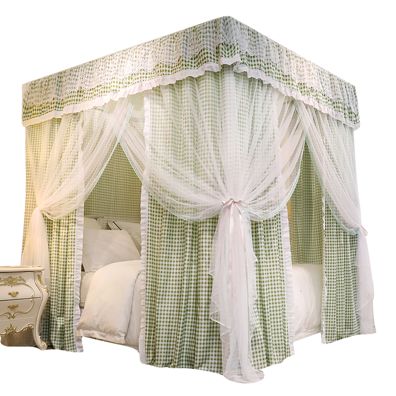 双层宫廷落地蚊帐家用卧室防尘顶遮光床帘一体式公主床幔防风保暖