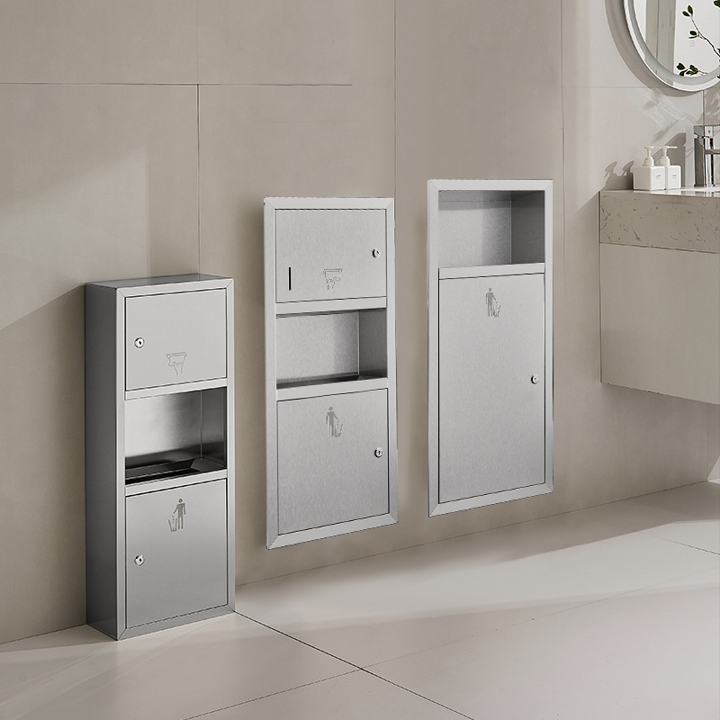 不锈钢纸巾盒0.75米擦手纸盒暗装厕纸盒嵌入式手纸箱入墙式垃圾桶