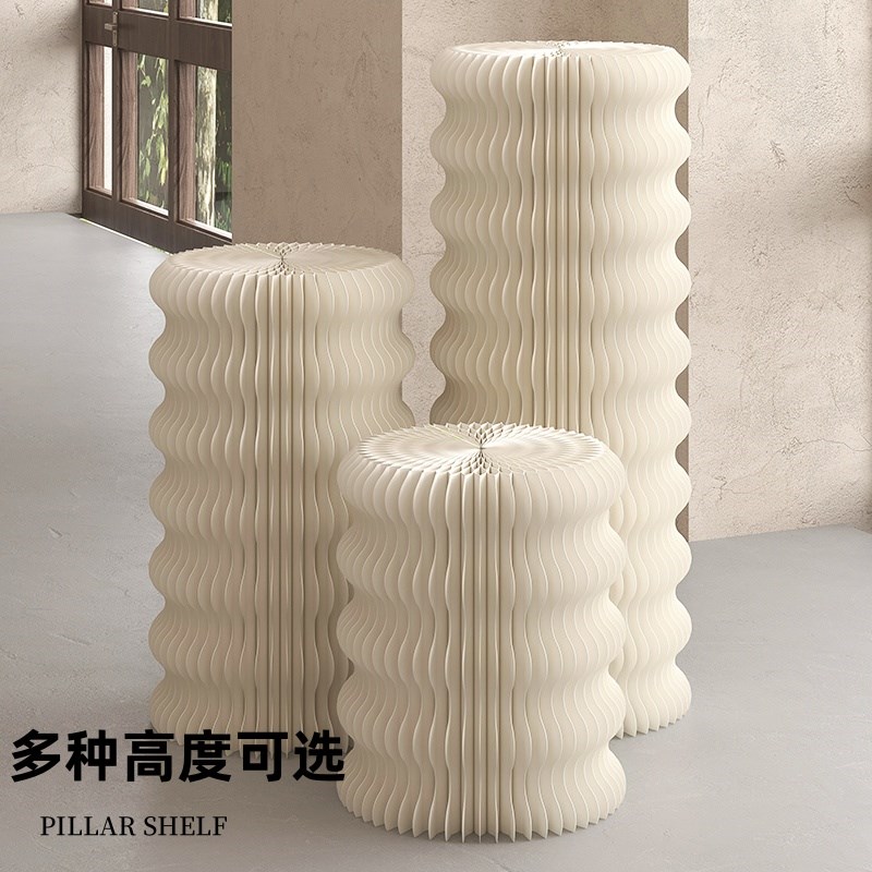 发光鱼鳞纸质展示台圆柱展台折叠移动陈列架商场展会橱窗鞋包摆台