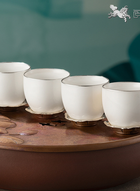 阅银 茶具《蛙声一片》瓷银茶杯 手工茶器茶杯茶壶送礼家用