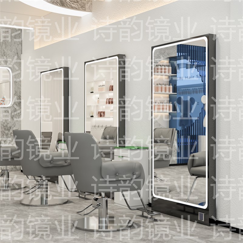 网红理发店镜台美发店镜子发廊不锈钢单面双面落地式不锈钢镜