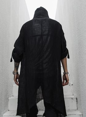 春夏潮男中长款宽松长袖衬衫国潮暗黑系舞台发型师服装薄款风衣男