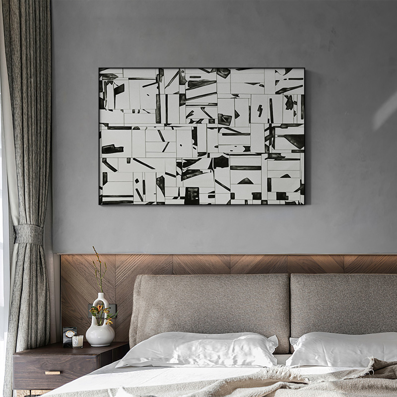 黑白工业风客厅装饰画沙发背景墙抽象画现代简约玄关走廊壁画挂画图片