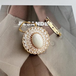 高档纯铜锆石川贝母丝巾扣夹子胸针两用围巾衣角百搭别针领口胸花