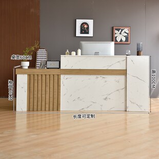 前台接待台实木商铺服装店柜台定制亮光仿大理石吧台桌转角收银台