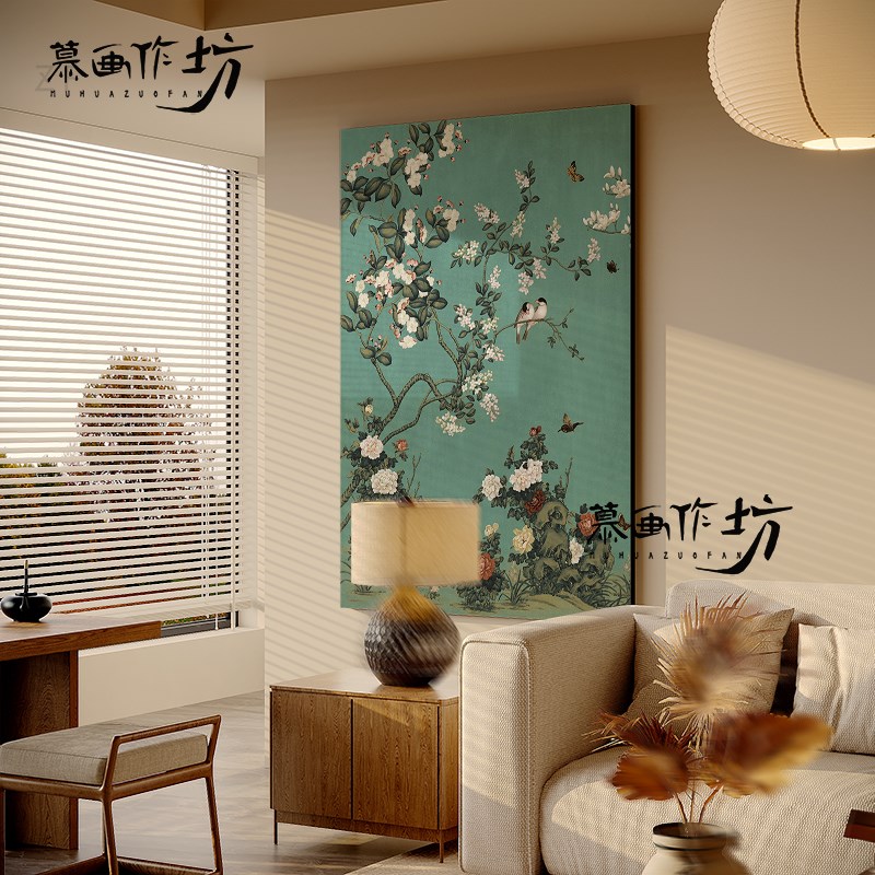 慕画【手绘漆画】碎花植物图装饰画客厅书房挂画玄关走廊墙壁壁画图片