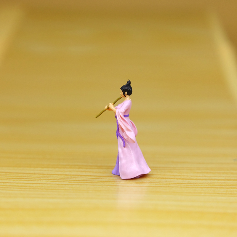 1/64比例2.8厘米吹箫古装美女,茶宠盆景草缸国风微景观人物摆件