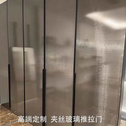 定制夹丝艺术玻璃金属质r感屏风隔断玄关推拉门平开门卫生间门极