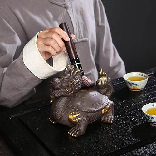 砂原矿泥工料手龙龟可宠养茶家居摆件LPH招财进宝精品茶道紫创意