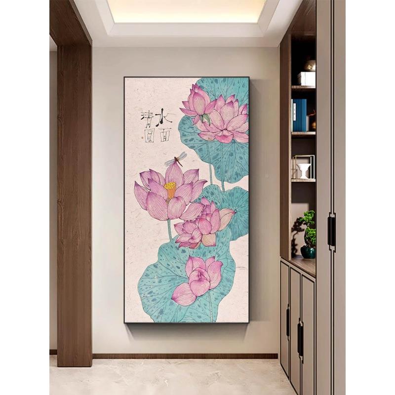 月中QKN桂子新中式玄关廊走入门挂画版壁画原木风竖过道桂花装饰