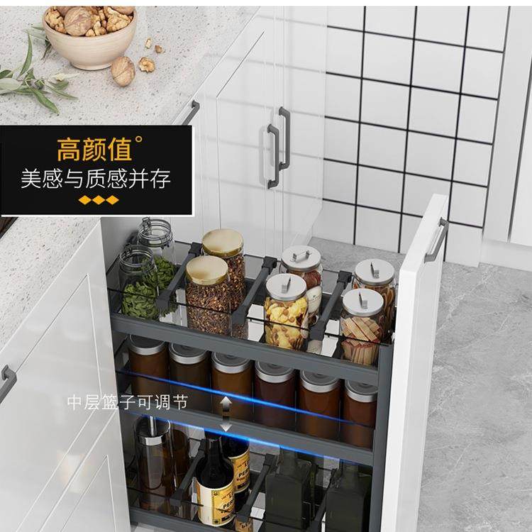 厨房调柜味纳拉篮抽柜屉式双820层调料橱内置收改造小尺寸拉篮窄