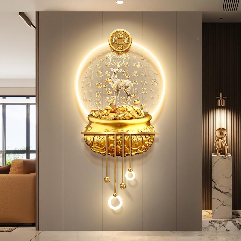 财麋鹿玄关装饰挂画聚宝走廊发尽头RYJX2402画盆轻奢招财进宝入户