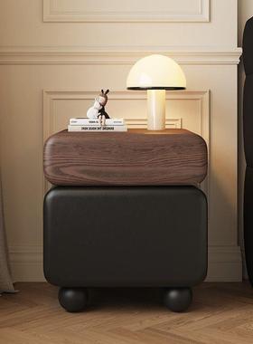 中古代奶油风创意新款USR实木床柜简约头现床边柜感轻奢储物柜子