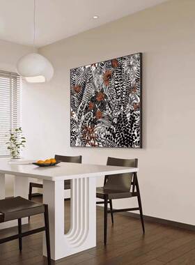 美复古正方形客玄KCY关装饰画植简物花厅卉抽象餐厅饭厅挂画卧壁