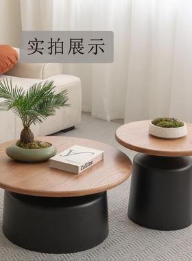 奶油风木茶几客厅HAN家实用小户简约现代网红型边几新茶款圆形日