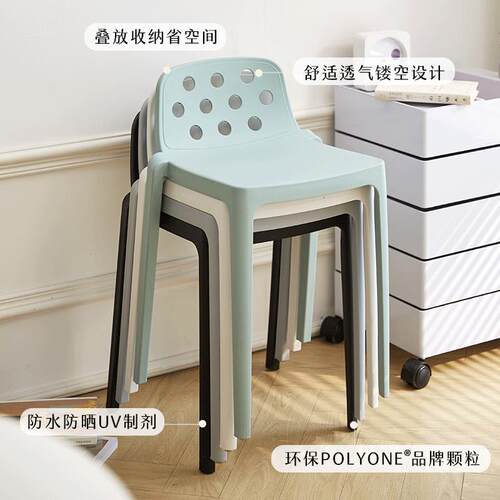 餐塑料凳子靠背可叠加厚家用占简约客厅餐桌凳椅不放MS-990(地结
