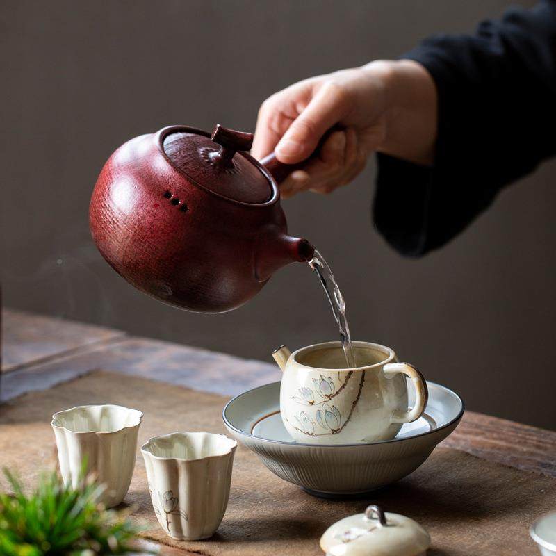 已日旅式煮茶式壶家用复古酒精煮茶炉套禅雅黑侧装户外行便携陶瓷