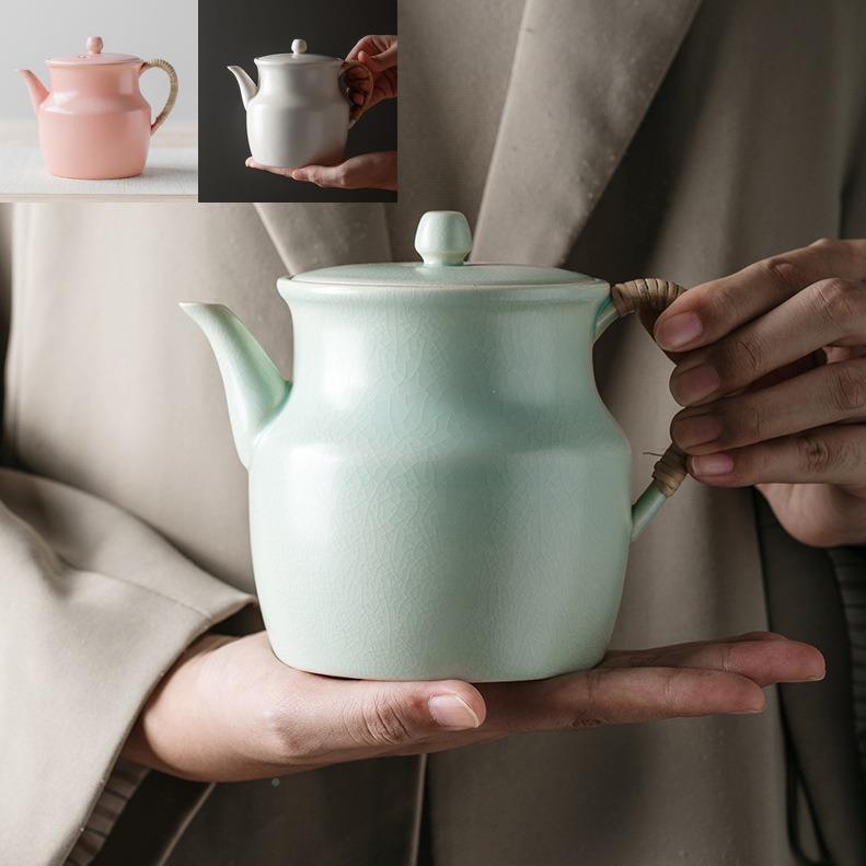 陶瓷侧把壶竹茶编手把手CH片釉工粗陶可加开热电陶炉煮器泡茶壶
