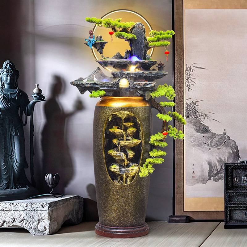 中式禅意假山喷泉流水摆件风水轮景观花瓶客厅办公室开业招财装饰