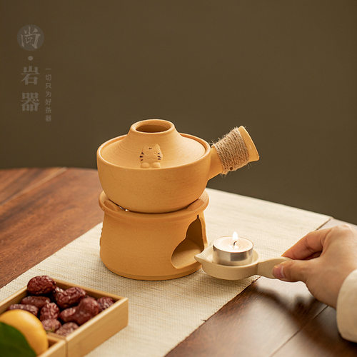 复古粗陶烤茶烤奶罐泡茶壶酒精蜡烛炉加热侧把壶围炉煮茶套装焙茶