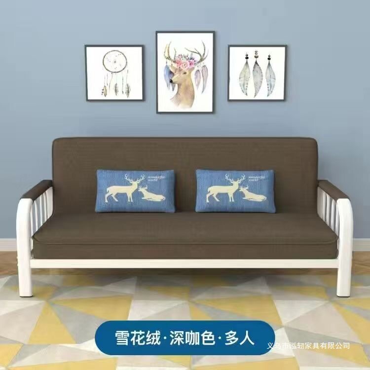 小户型现货多功能沙发床两用铁架折叠一体布艺床出租房
