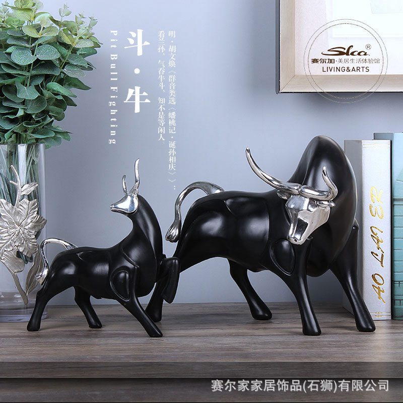 天然树脂现代化风格'电镀KD头牛办公摆件家居饰品简约时尚百搭款