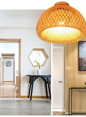 中式竹编台灯美式简约客厅玄关走阳廊过道灯SS6187个性圆形创意顶