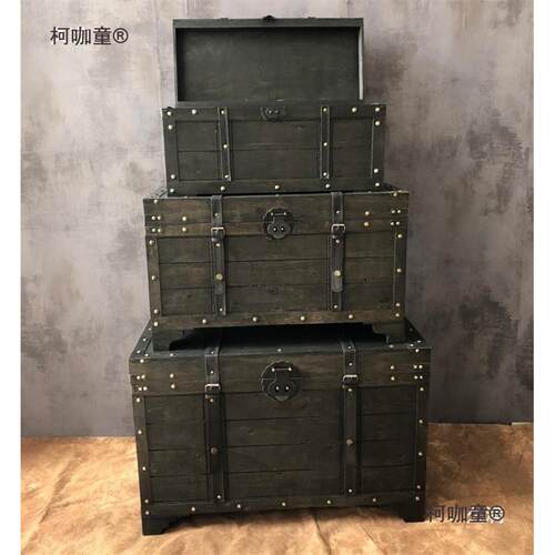 配锁70cm特T0601大航海图复古台木藏宝箱创意箱子麦茶几收纳舞道