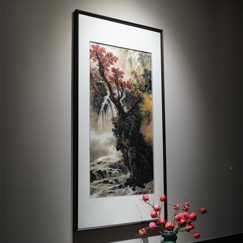 新中式风格绣竖版大气刺山水工苏绣画成品手带框客厅20210702装饰