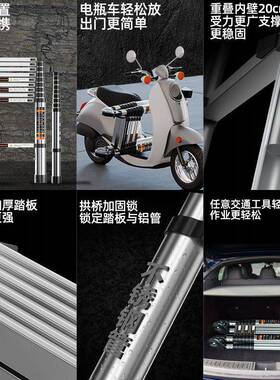 加直梯升缩梯不锈钢竹节梯降梯PCU家厚用便携折叠梯伸收缩楼梯