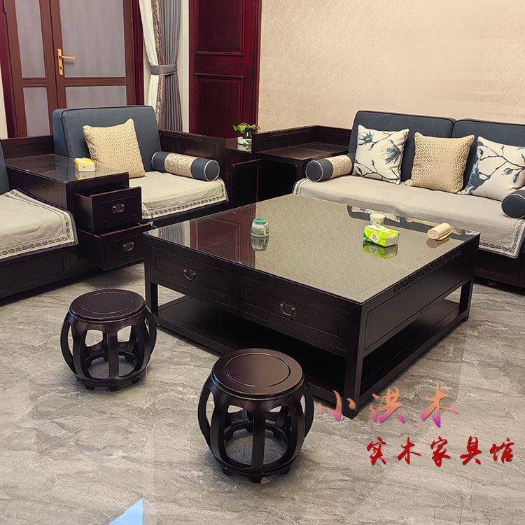新中式鼓凳实木黑矮L58鼓凳家用色圆凳客厅黑桃色胡墩沙发凳子单