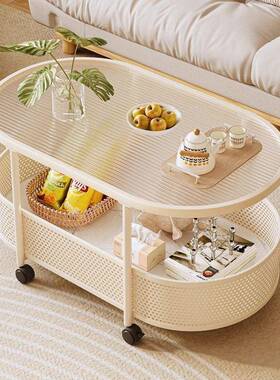 简约沙发小户玻UTQ型椭圆小边几客奶厅油风茶几小桌子卧室璃移动