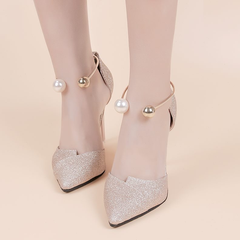 女百搭神器鞋防U型高跟鞋掉链防掉跟宽鞋带鞋扣型束鞋花珍珠饰品C
