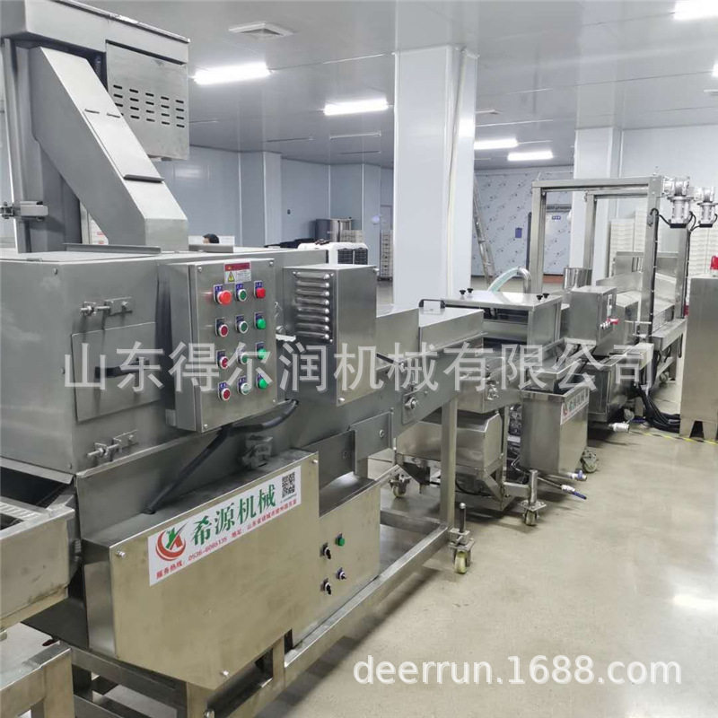 得尔润机械 脆皮裹粉鸡翅根油炸机 鸡肉制品上浆上粉油炸流水线
