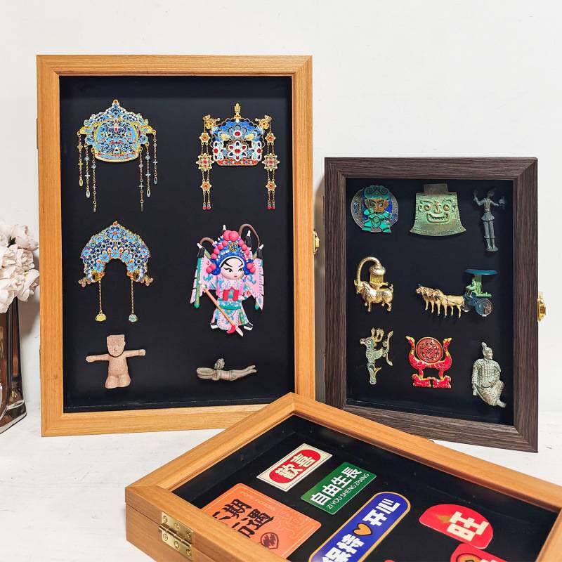 博物馆冰箱贴展示框磁吸磁力收纳收藏展示板黑板翻盖实木相框其他