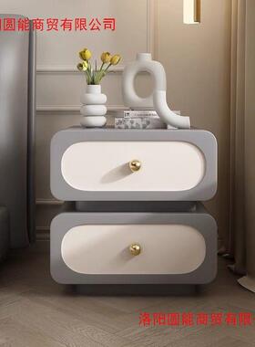 H幑1H幑1极简物轻实木床头柜简约现代法式*奶油储柜黑色皮奢风质