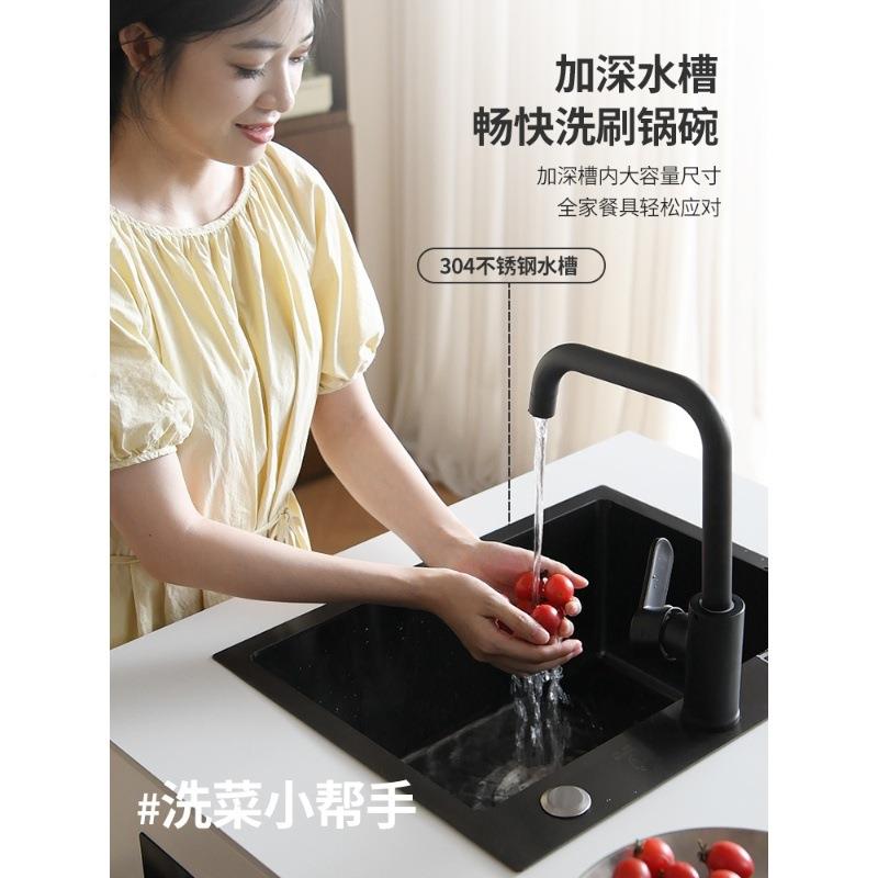 意式式极简岩板岛餐桌一体家用可伸253缩台实木倒台户型厨房小中