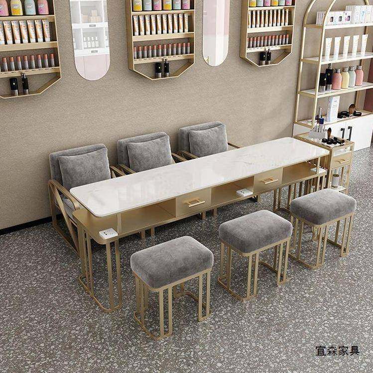 新款桌轻奢全套美甲椅子套装单双人网人三美甲台红475大理石修甲