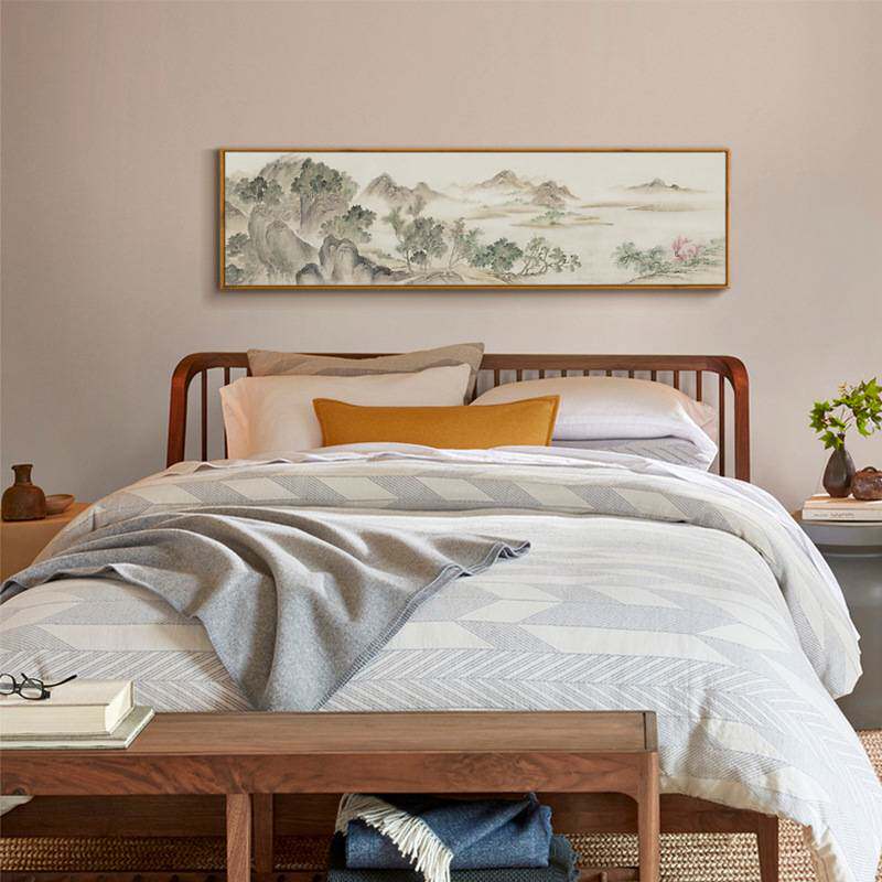 富春山居图新中式国画山水壁画原木风卧室床头装饰画民宿茶室挂画