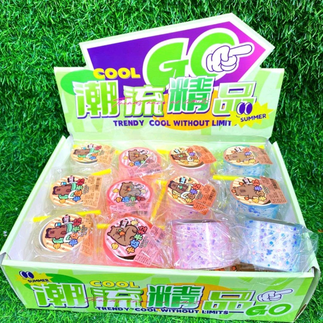 24入新品卡皮巴拉夜光吹泡泡透明分装3.6粘球拉丝彩色胶带