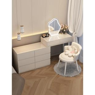 ?奶油风床梳妆台现代简约收539纳桌柜头一柜化妆台体书桌伸缩化妆