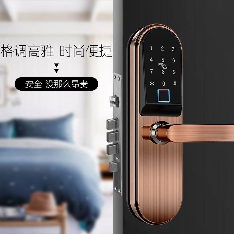 蓝盾智能房门锁室内卧室实木门锁简约指纹门锁家用静音门把手门锁