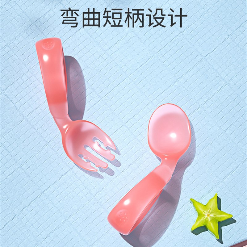 宝宝勺子学习吃饭训练一岁专用婴儿自主进食辅食弯曲感温勺新生2