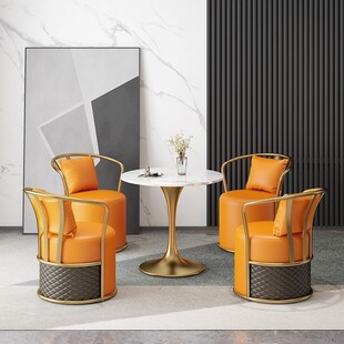 洽谈桌岩板餐桌商务接待办公室会D议桌椅组合多功能大理石小圆桌