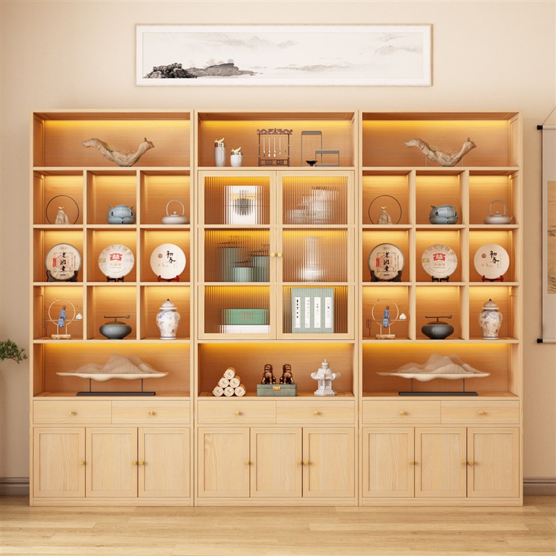 茶叶展示柜茶叶店展示柜货架货柜实木茶桌背景柜酒柜产品柜收纳柜