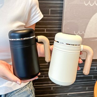 保温杯男款2024新款智能显温女士水杯简约商务把手带茶隔泡茶杯子