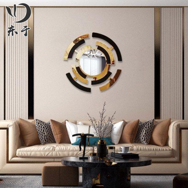 现代简约铁艺圆形壁挂客厅沙发背景墙饰装饰镜子创意过道玄关挂镜