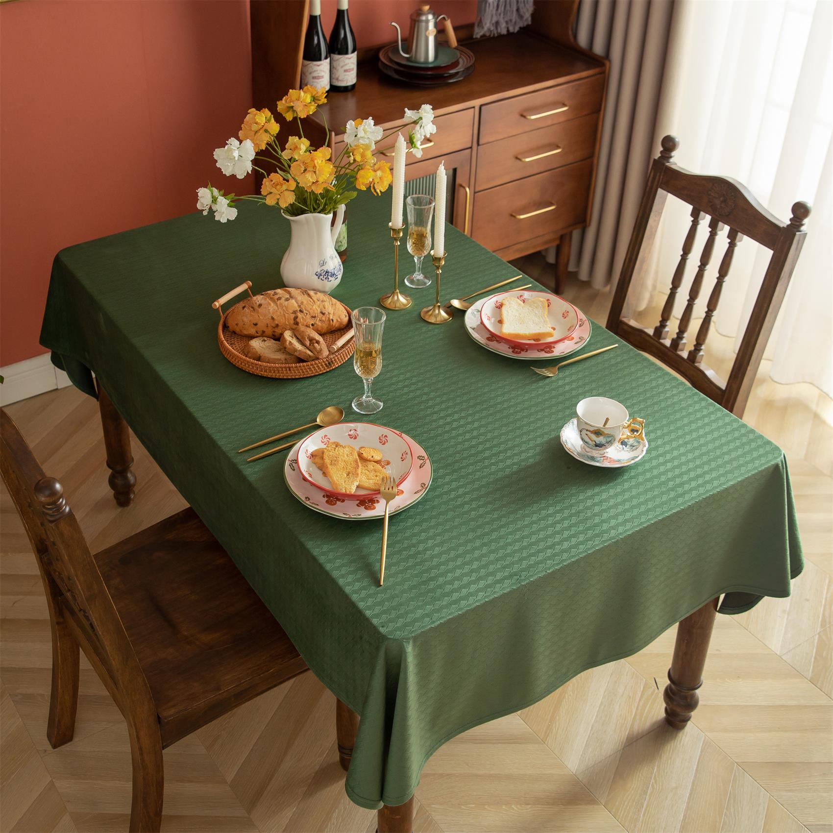 深绿色麦穗古纯色覆布田园JRS客厅桌咖定啡桌套可制高档丝绒大桌